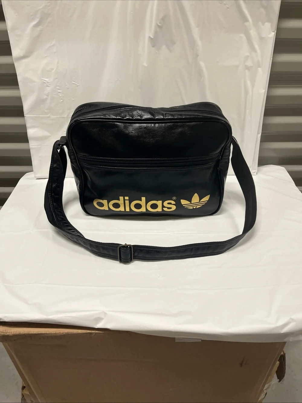 adidas Black and Gold Trefoil Messenger Bag